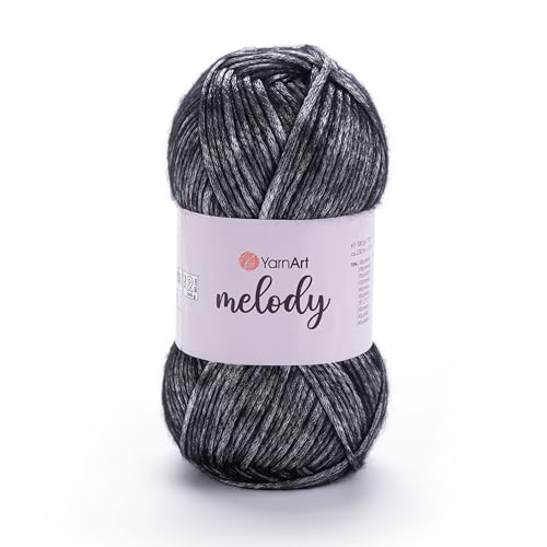 1 Knäuel YarnArt Melody, Chainette-Garn, glänzendes metallisches Glanzgarn zum Stricken Häkeln Stickerei, 100 Gramm, 230 Meter, 70% Polyamid, 21% Acryl 9 % Wolle Mischung, Silber - 887 von Yarn Art