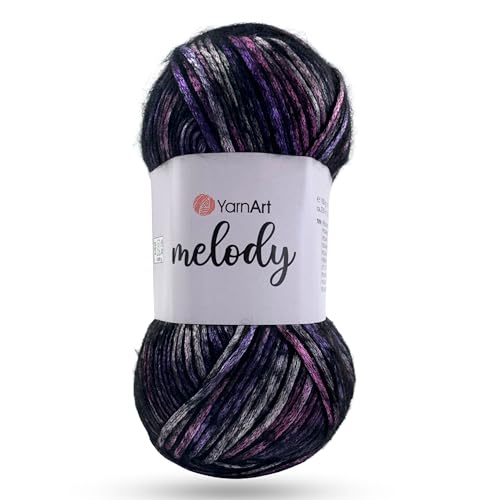 1 Knäuel YarnArt Melody Buntes Chainette-Garn, glänzender Metallic-Glanz-Garn zum Stricken, Häkeln, Sticken, 100 g, 230 m, 70 % Polyamid, 21 % Acryl, 9 % Wollmischung (903) von Yarn Art