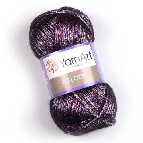 1 Knäuel YarnArt Melody Buntes Chainette-Garn, glänzender Metallic-Glanz-Garn zum Stricken, Häkeln, Sticken, 100 g, 230 m, 70 % Polyamid, 21 % Acryl, 9 % Wollmischung (903) von Yarn Art