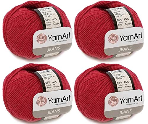 4 Knäuel YarnArt Jeans 55% Baumwolle 45% Acryl Garn Mischung Garn Häkeln Handstricken Kunst Lot von 4skn 200 gr 51 Yds (51-dunkelrot) von Yarn Art