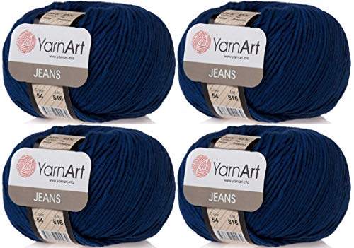 4 Knäuel YarnArt Jeans 55% Baumwolle 45% Acryl Garn Mischung Garn Häkeln Handstricken Kunst Lot von 4skn 200 gr 54-Navy Blue von Yarn Art