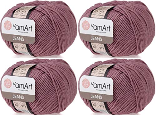 4 Knäuel YarnArt Jeans 55% Baumwolle 45% Acryl Garn Mischung Garn Häkeln Handstricken Kunst Lot von 4skn 200 gr 600 Yds (65-Rose) von Yarn Art