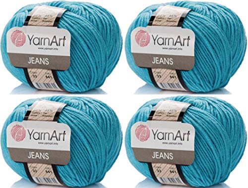 4 Knäuel YarnArt Jeans 55% Baumwolle 45% Acryl Garn Mischung Garn Häkeln Handstricken Kunst Lot von 4skn 200 gr 690 Yds (33 Blau) von Yarnart