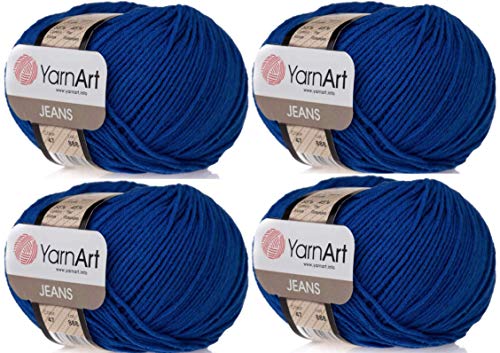 4 Knäuel YarnArt Jeans 55% Baumwolle 45% Acryl Garn Mischung Garn Häkeln Handstricken Kunst Lot von 4skn 200 gr 696 yds (47-marineblau) von Yarn Art