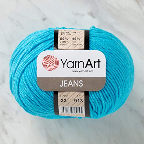 5 Knäuel (Knäuel) YarnArt Jeans Garn, 55% Baumwolle 45% Polyacryl, 50 g (1,76 oz), 160 m (174 yds), Garngewicht 2: Fine-Sport, Blau - 33 von Yarn Art