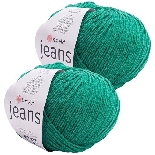 Amigurumi Baumwollgarn, YarnArt Jeans-Garn, 55 % Baumwolle, 45 % Acryl, 2 Knäuel, 100 g, 300 m, Strickgarn aus Acryl-Baumwolle, 2 Sport-Garne (52) von Yarn Art