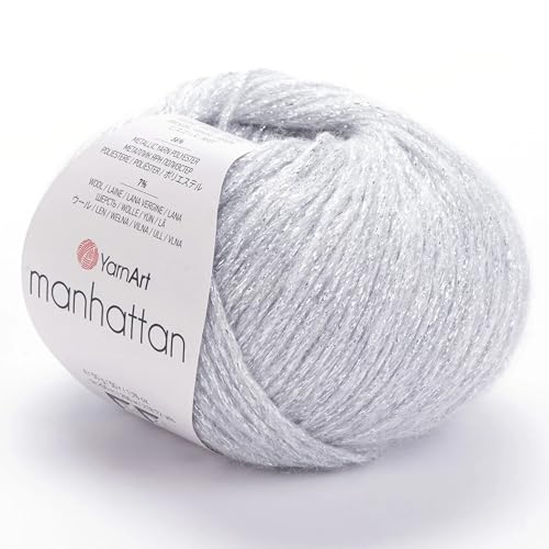 YARNART Manhattan Glitzer-Strickgarn, Glitzer-Garn, glänzendes Metallic-Garn, Wollgarn, Acrylgarn, Fantasy-Garn, 49,9 g, 218,72 Yds (901) von Yarn Art