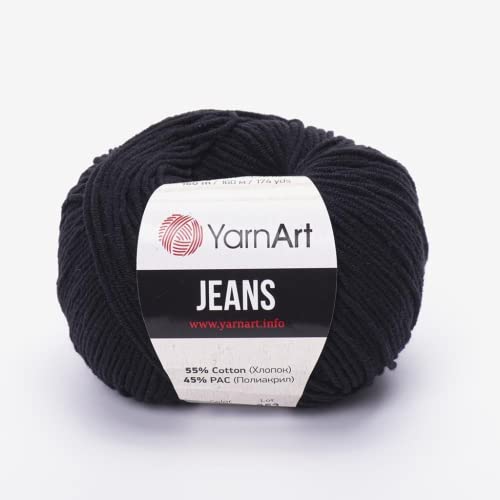 Yarn Art, 3 Knäuel (Knäuel) YarnArt Jeans-Garn, 55 % Baumwolle, 45 % Polyacryl, insgesamt 50 g, 160 m, Garngewicht 2: Fine-Sport (Schwarz - 53, 3er-Pack) von Yarn Art