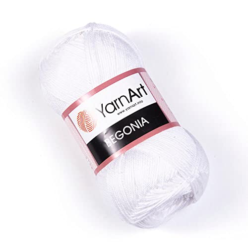 Yarn Art Begonia-Garn, 100 % Baumwolle, reines weiches Baumwollgarn, zum Stricken, Häkeln und Amigurumi, verschiedene Pastell- und glänzende Farben, Fine-Sport 2 Garn, 50 g (169 m) (1000) von Yarn Art