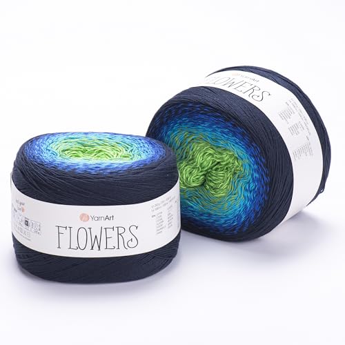 Yarn Art Blumen-Garn, 55 % Baumwolle, 45 % Acryl, 250 g, 900 m, mehrfarbiges Baumwollgarn, Regenbogen-Häkelgarn, Frühling und Sommer, 2 Sport-Garn (300) von Yarn Art