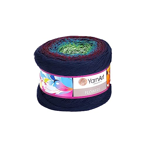 Yarn Art Blumen Garn 55% Baumwolle 45% Acryl 250gr 1094yds Mehrfarbig Baumwollgarn Regenbogen Häkelgarn Frühling Sommer 2 Sport Garn (266) von Yarn Art