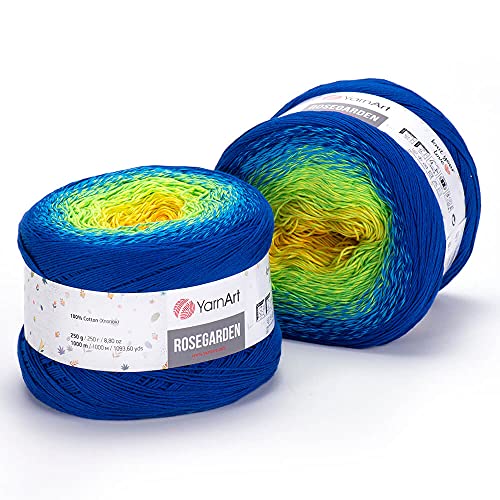 Yarn Art Blumen Rosegarden Baumwollgarn, 100% Baumwolle, 250 g, 1094 m, mehrfarbig, Regenbogenfarben, Häkelgarn, Frühling Sommer (320) von Yarn Art