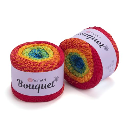 Yarn Art Bouquet Garn aus reiner Baumwolle, mehrfarbig, marmoriertes Baumwollgarn, Regenbogen-Stricken, Häkeln für alle Jahreszeiten, 100 % feine Baumwolle, 1 Knäuel, 725 g von Yarn Art