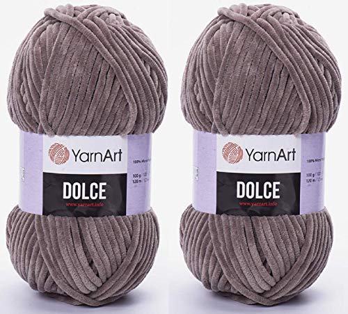 Yarn Art Dolce Garn, 100 % Mikro-Polyester, 2 Stück, 260 m, 2 x 100 g, super sperrig: 6 Baby-Chenille-Garn (754 Nerz) von Yarn Art