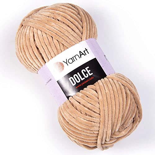 Yarn Art Dolce Garn 100% MicroPolyester Samt Decke Amigurumi Super Bulky :6 Baby Chenille Garn (1 Knäuel, 747-Dunkelbeige) von Yarn Art