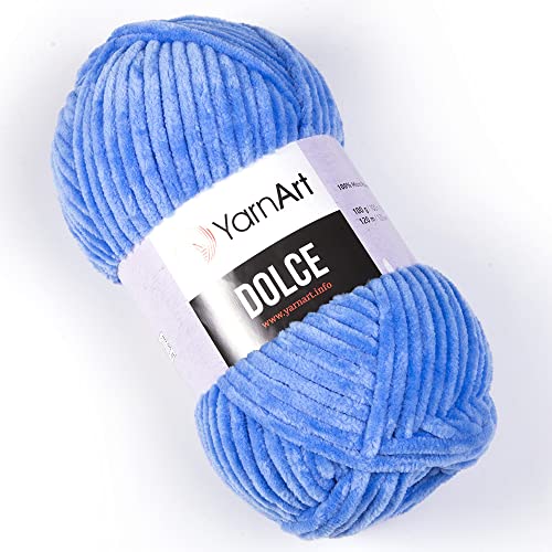 Yarn Art Dolce Garn 100% MicroPolyester Samt Decke Amigurumi Super Bulky :6 Baby Chenille Garn (1 Knäuel, 777-Blau) von Yarn Art