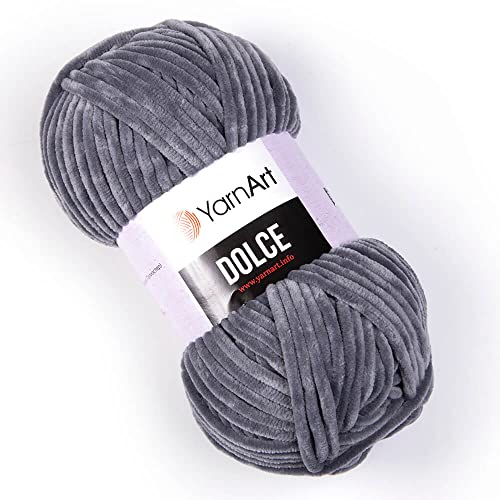 Yarn Art Dolce Yarn 100% MicroPolyester Velvet Blanket Amigurumi Super Bulky :6 Baby Chenille Garn (1 Knäuel, 760-Grau) von Yarn Art