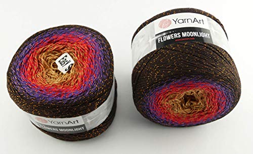 Yarn Art Flowers 500 Gramm Bobbel Wolle mit Glitzer und Farbverlauf, 53% Baumwolle, Bobble Strickwolle Mehrfarbig 1000m (braun lila rot 3265) von Yarn Art