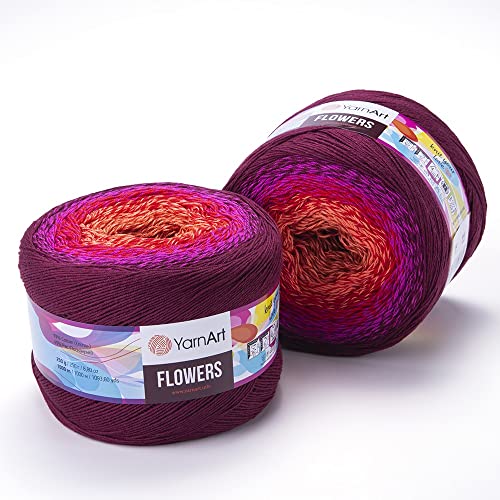 Yarn Art Flowers Garn 55% Baumwolle 45% Acryl 250gr 1094yds Mehrfarbiges Baumwollgarn Regenbogen Häkelgarn Frühling Sommer 2 Sportgarn (310) von Yarn Art