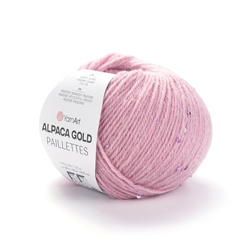 YarnArt Alpaka-Gold-Pailletten-Garn, glitzerndes Pailletten-Wollgarn, 20 % Alpaka, 75 % Acryl, 5 % Polyester, 50 g Knäuel, 180 m, luxuriöses Garn zum Stricken und Häkeln: Pullover, Schals, Schals von Yarn Art