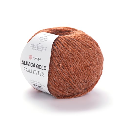 YarnArt Alpaka-Gold-Pailletten-Garn, glitzerndes Pailletten-Wollgarn, 20 % Alpaka, 75 % Acryl, 5 % Polyester, 50 g Knäuel, 180 m, luxuriöses Garn zum Stricken und Häkeln: Pullover, Schals, Schals von Yarn Art