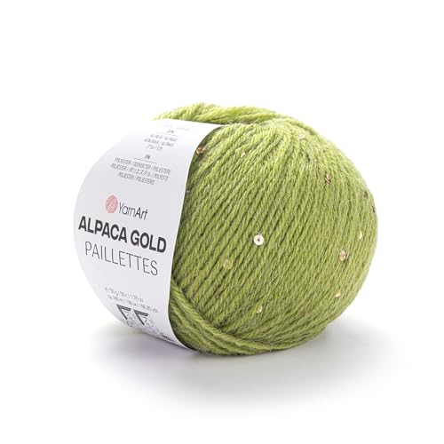 YarnArt Alpaka-Gold-Pailletten-Garn, glitzerndes Pailletten-Wollgarn, 20 % Alpaka, 75 % Acryl, 5 % Polyester, 50 g Knäuel, 180 m, luxuriöses Garn zum Stricken und Häkeln: Pullover, Schals, Schals von Yarn Art