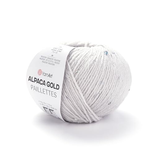 YarnArt Alpaka-Gold-Pailletten-Garn, glitzerndes Pailletten-Wollgarn, 20 % Alpaka, 75 % Acryl, 5 % Polyester, 50 g Knäuel, 180 m, luxuriöses Garn zum Stricken und Häkeln: Pullover, Schals, Schals von Yarn Art