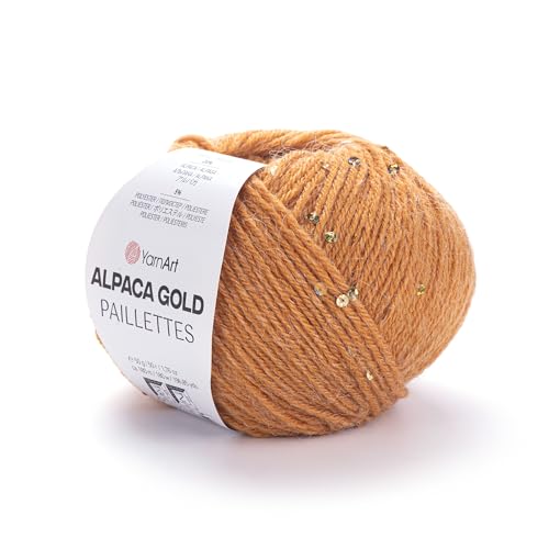 YarnArt Alpaka-Gold-Pailletten-Garn, glitzerndes Pailletten-Wollgarn, 20 % Alpaka, 75 % Acryl, 5 % Polyester, 50 g Knäuel, 180 m, luxuriöses Garn zum Stricken und Häkeln: Pullover, Schals, Schals von Yarn Art