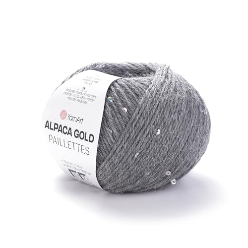 YarnArt Alpaka-Gold-Pailletten-Garn, glitzerndes Pailletten-Wollgarn, 20 % Alpaka, 75 % Acryl, 5 % Polyester, 50 g Knäuel, 180 m, luxuriöses Garn zum Stricken und Häkeln: Pullover, Schals, Schals von Yarn Art