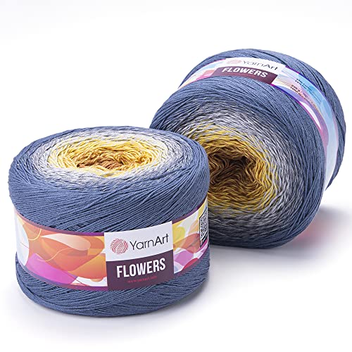 YarnArt Baumwoll-Acryl-Mischgarn mit Blumenmuster, 55 % Baumwolle, 45 % Acryl, 250 g, mehrfarbiges Baumwollgarn, Regenbogen-Häkelgarn, Frühjahr, Sommer, 1 feines Sportgarn, Knäuel (316) von Yarn Art