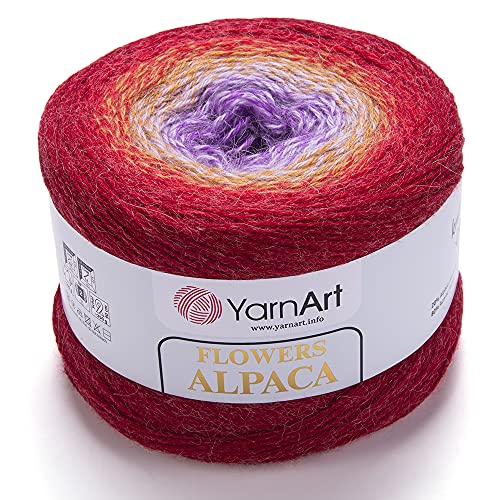 YarnArt Blumen Alpaka 20% Alpaka 80% Acryl, Gewicht 250 g, Länge 900 m, mehrfarbiges Regenbogen-Häkelgarn, Gewicht 2 Sport (419) von Yarn Art