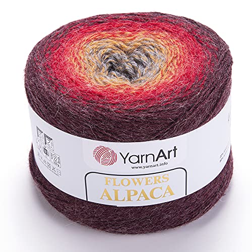 YarnArt Blumen Alpaka 20% Alpaka 80% Acryl, Gewicht 250 g, Länge 900 m, mehrfarbiges Regenbogen-Häkelgarn, Gewicht 2 Sport (422) von Yarn Art