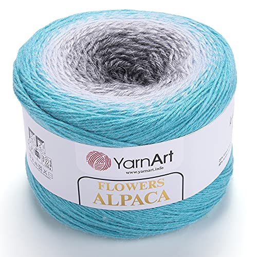 YarnArt Blumen Alpaka 20% Alpaka 80% Acryl Gewicht 250 g Länge 1028 Yards Mehrfarbig Regenbogen Häkelgarn Wintergarn Gewicht 2 Sport (412) von Yarn Art