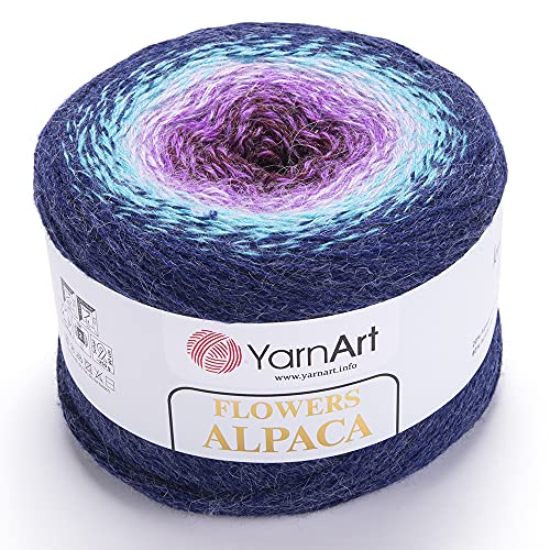 YarnArt Blumen Alpaka 20% Alpaka 80% Acryl Gewicht 250 g Länge 1028 Yards Mehrfarbig Regenbogen Häkelgarn Wintergarn Gewicht 2 Sport (433) von Yarn Art