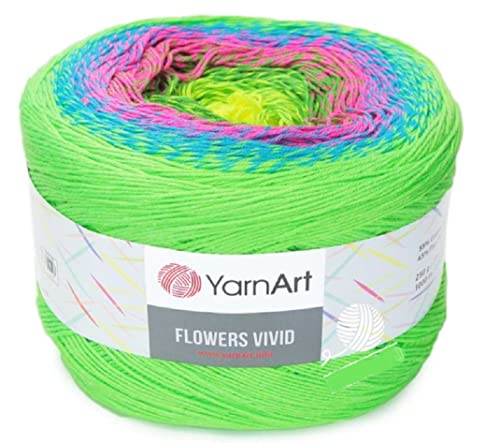 YarnArt Blumen Lebendiges Garn, 250 g, 250 g, 1094 m, 55 % Baumwolle, 45 % Acryl, mehrfarbig, Baumwolle, feines Garn, Regenbogen-Häkelgarn für Frühling und Sommer (506) von Yarn Art