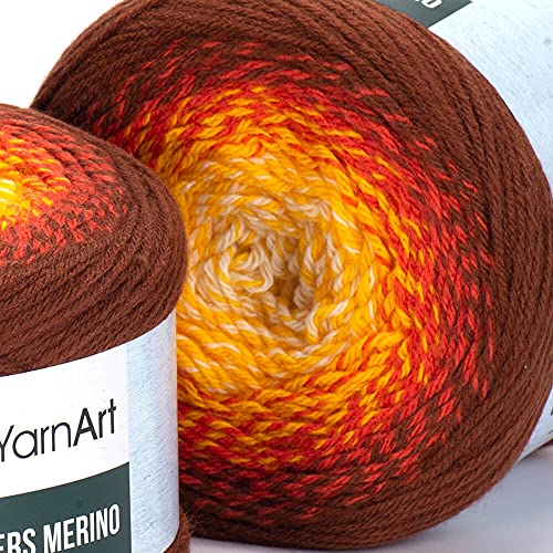 YarnArt Blumen Merino 25% Wolle 75% Acryl mehrfarbig Regenbogen Häkelgarn Winter 225 g Länge 600 Meter, Garngewicht 3 (530) von Yarn Art