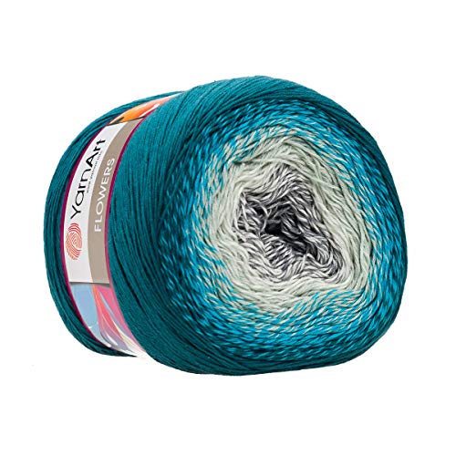 Yarn Art YarnArt Blumengarn, 55 % Baumwolle, 45 % Acryl, 250 g, mehrfarbiges Baumwollgarn, Regenbogen-Häkelgarn, Frühling, Sommer, 1 feiner Sportknäuel (289) von Yarn Art