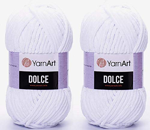 YarnArt Dolce-Garn, 100 % Mikro-Polyester, 2 Stück, 260 Meter, 2 x 100 g, super sperrig: 6 Baby-Chenille-Garn (741 Weiß) von Yarn Art