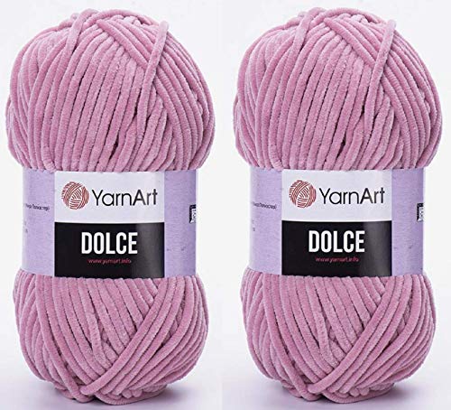 YarnArt Dolce Garn, 100 % Mikro-Polyester, 2 Stück, 260 m, 2 x 100 g, super sperrig, 6 Baby-Chenille-Garn, 769 Dunkelrosa von Yarn Art