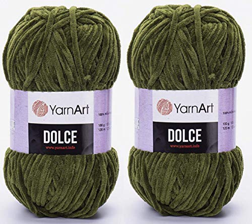 YarnArt Dolce-Garn, 100 % Mikro-Polyester, 2 Stück, 260 Meter, 2 x 100 g, super sperrig: 6 Baby-Chenille-Garn (772 Olivgrün) von Yarn Art