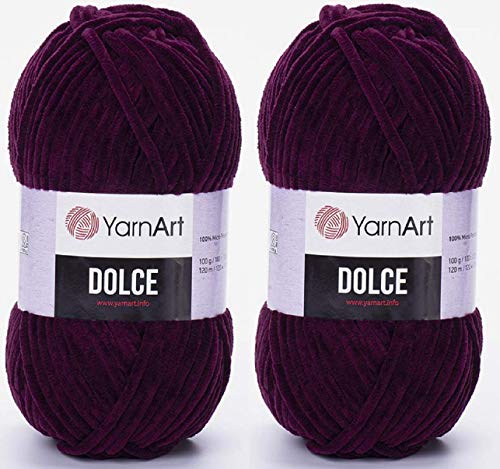 YarnArt Dolce-Garn, 100 % Mikro-Polyester, 2 Stück, 260 Meter, 2 x 100 g, super sperrig: 6 Baby-Chenille-Garn (780 Damson) von Yarn Art