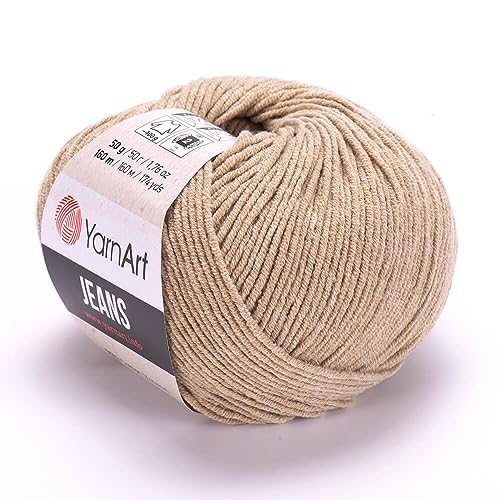 YarnArt Jeans-Garn, 55 % Baumwolle, 45 % Polyacryl, insgesamt 50 g, 160 m, Garngewicht 2: Fine-Sport (Camel Beige, 48, 3er-Packung) von Yarn Art