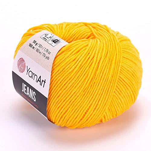 YarnArt Jeans-Garn, 55 % Baumwolle, 45 % Polyacryl, insgesamt 50 g, 160 m, Garngewicht 2: Fine-Sport (Gelb - 35, 3er-Pack) von Yarn Art