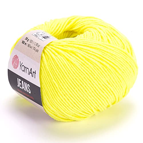 YarnArt Jeans Garn, 55 % Baumwolle, 45 % Polyacryl, insgesamt 50 g, 160 m, Garngewicht 2: Fine-Sport (Gelb - 58, 3er-Pack) von Yarn Art