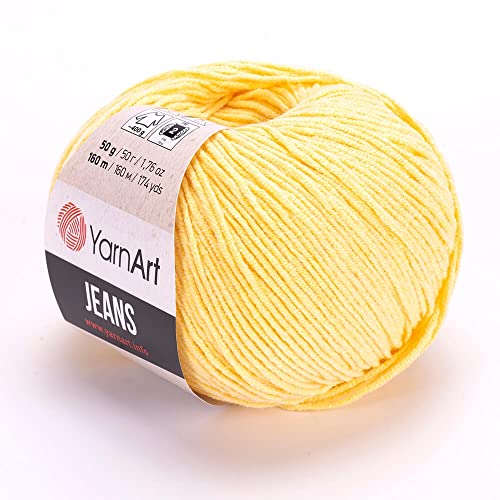 YarnArt Jeans Garn, 55 % Baumwolle, 45 % Polyacryl, insgesamt 50 g, 160 m, Garngewicht 2: Fine-Sport (Hellgelb - 88, 3er-Pack) von Yarn Art