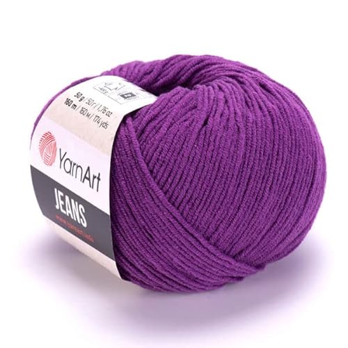 YarnArt Jeans-Garn, 55 % Baumwolle, 45 % Polyacryl, insgesamt 50 g, 160 m, Garngewicht 2: Fine-Sport (Lila, 50 g), 3 Stück von Yarn Art