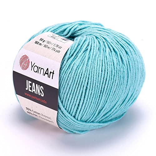 YarnArt Jeans Garn, 55 % Baumwolle, 45 % Polyacryl, insgesamt 50 g, 160 m, Garngewicht 2: Fine-Sport (Türkisblau - 81, 3er-Pack) von Yarn Art