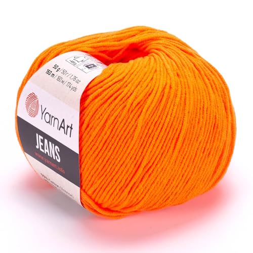 YarnArt Jeans-Garn, 55 % Baumwolle, 45 % Polyacryl, insgesamt 50 g, 160 m, Garngewicht 2: Fine-Sport (helles Orange, 77, 3er-Packung) von Yarn Art