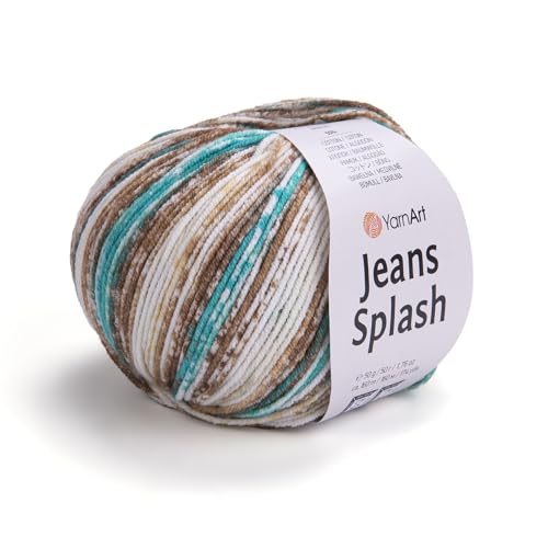 YarnArt Jeans Splash 951 Sportgarn, 55 % Baumwolle, 45 % Acryl, 1 Knäuel, 50 g, 170 m, Baumwollgarn, Strickgarn, weiches Garn, Amigurumi-Baumwollgarn (951) von Yarn Art