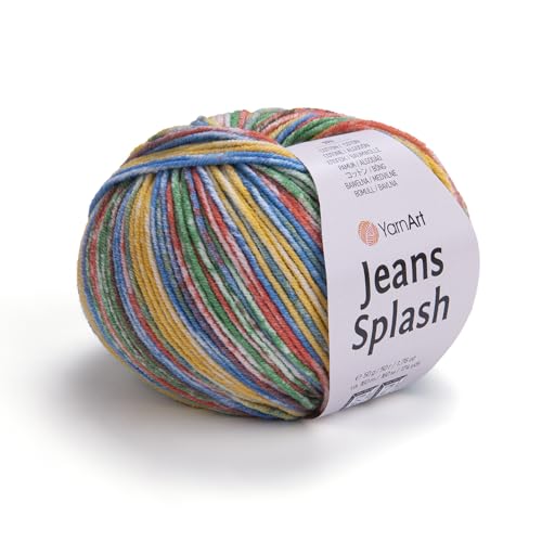 YarnArt Jeans Splash 952 Sportgarn, 55 % Baumwolle, 45 % Acryl, 1 Knäuel, 50 g, 170 m, Baumwollgarn, Strickgarn, weiches Garn, Amigurumi-Baumwollgarn von Yarn Art